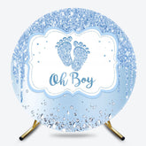 Lofaris Blue Oh Boy Footprint Round Baby Shower Backdrop